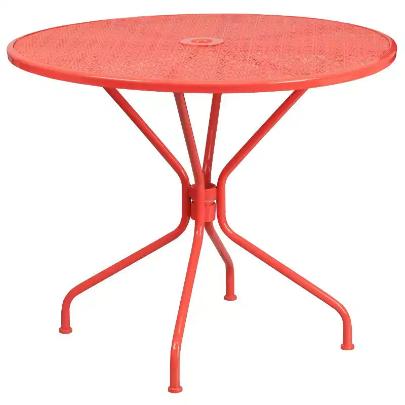 Ensemble de table de patio en acier ronde de 35,25 po de qualité commerciale Oia de Flash Furniture avec 2 chaises à dossier carré pour l'intérieur et l'extérieur