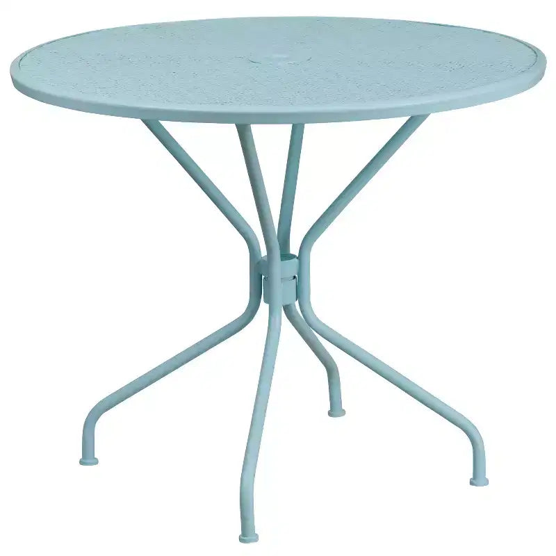 Ensemble de table de patio en acier ronde de 35,25 po de qualité commerciale Oia de Flash Furniture avec 2 chaises à dossier carré pour l'intérieur et l'extérieur