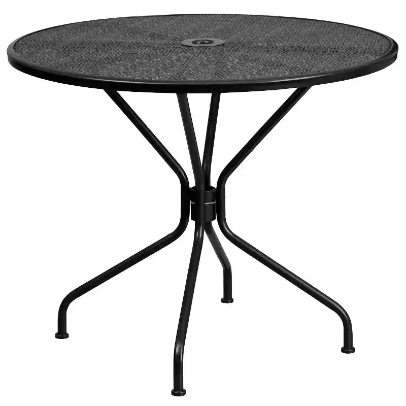 Ensemble de table de patio en acier ronde de 35,25 po de qualité commerciale Oia de Flash Furniture avec 2 chaises à dossier carré pour l'intérieur et l'extérieur