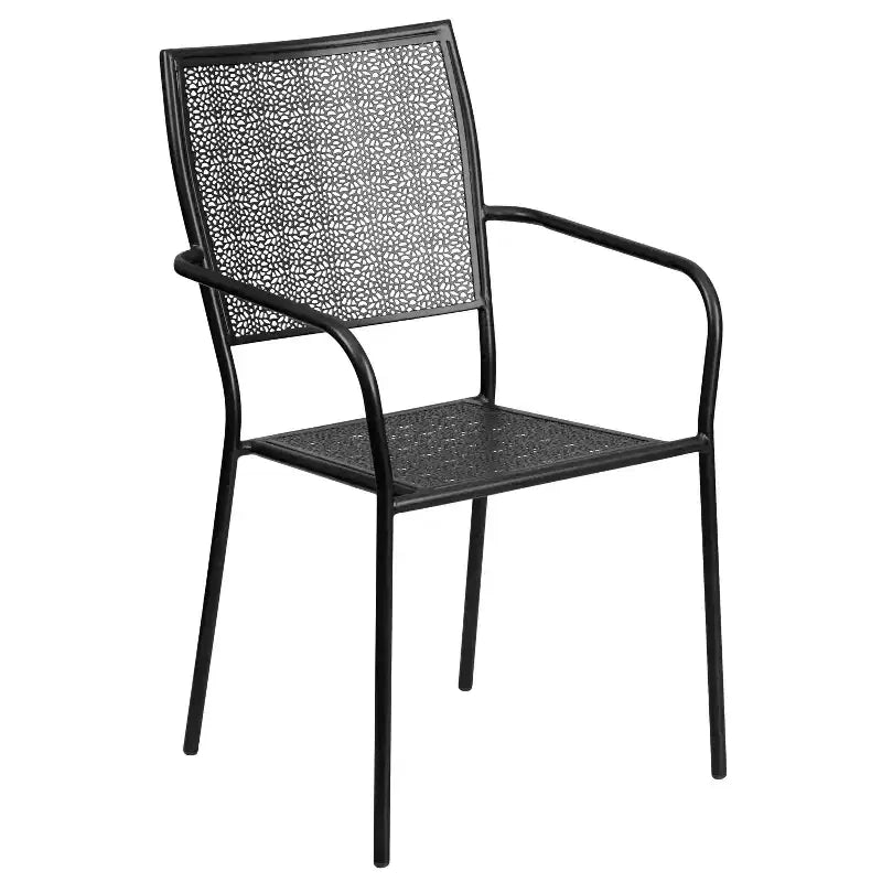 Ensemble de table de patio en acier ronde de 35,25 po de qualité commerciale Oia de Flash Furniture avec 2 chaises à dossier carré pour l'intérieur et l'extérieur