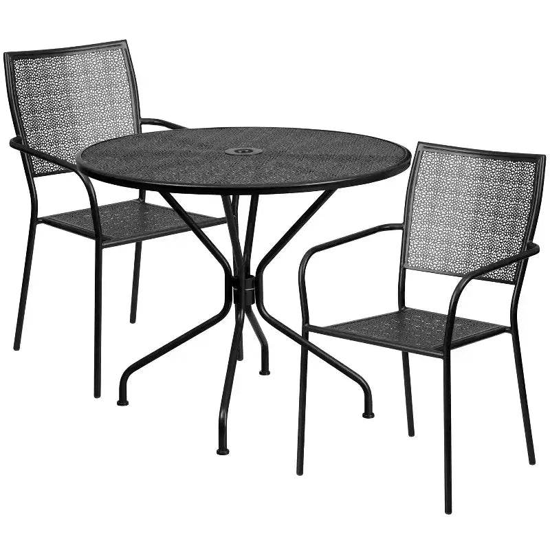 Ensemble de table de patio en acier ronde de 35,25 po de qualité commerciale Oia de Flash Furniture avec 2 chaises à dossier carré pour l'intérieur et l'extérieur