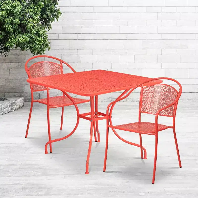 Ensemble de table de patio en acier de qualité commerciale Oia de Flash Furniture, carré de 35,5 po pour intérieur et extérieur, avec 2 chaises à dossier rond
