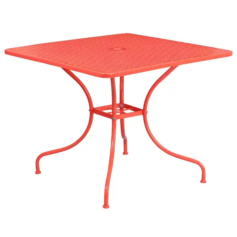 Ensemble de table de patio en acier de qualité commerciale Oia de Flash Furniture, carré de 35,5 po pour intérieur et extérieur, avec 2 chaises à dossier rond