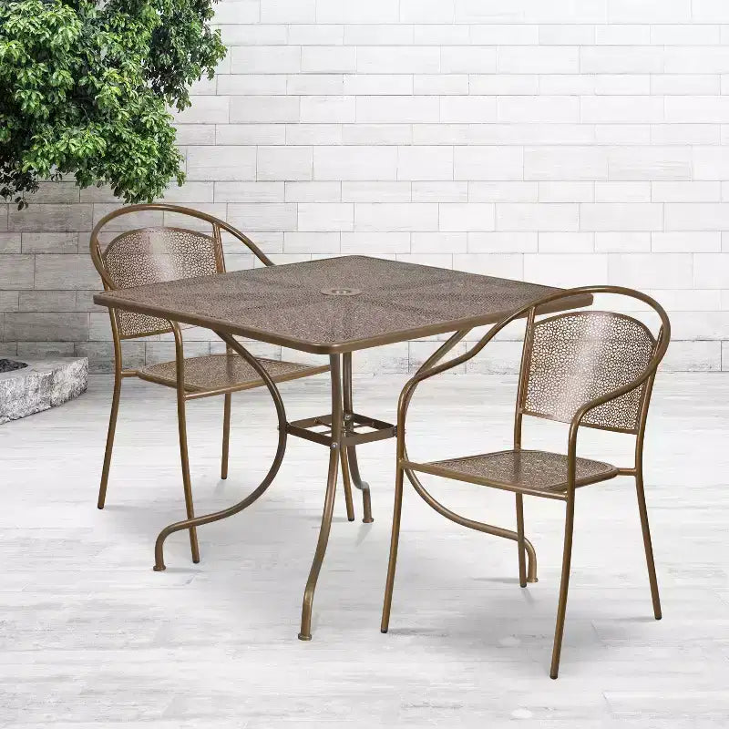 Ensemble de table de patio en acier de qualité commerciale Oia de Flash Furniture, carré de 35,5 po pour intérieur et extérieur, avec 2 chaises à dossier rond