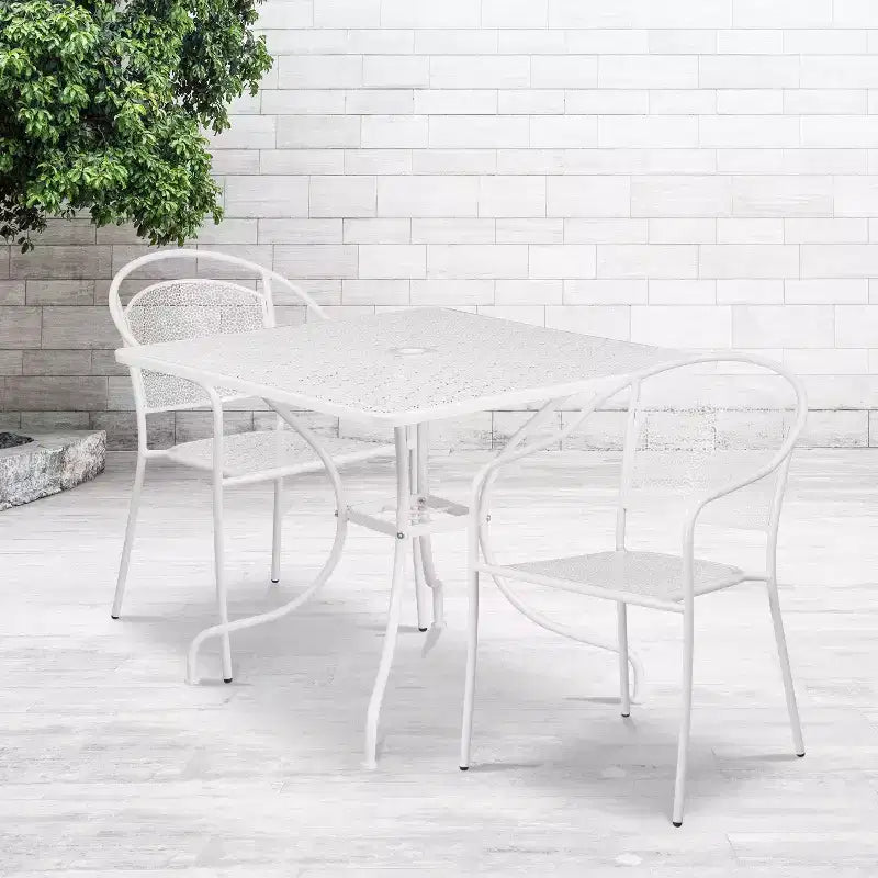Ensemble de table de patio en acier de qualité commerciale Oia de Flash Furniture, carré de 35,5 po pour intérieur et extérieur, avec 2 chaises à dossier rond