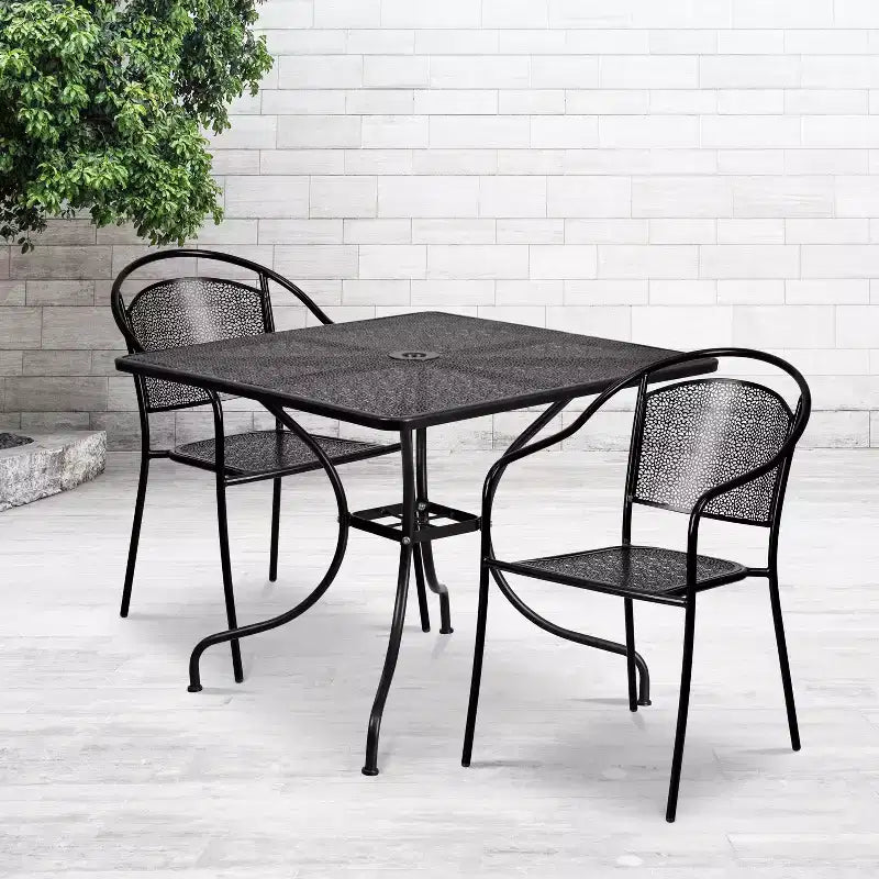 Ensemble de table de patio en acier de qualité commerciale Oia de Flash Furniture, carré de 35,5 po pour intérieur et extérieur, avec 2 chaises à dossier rond