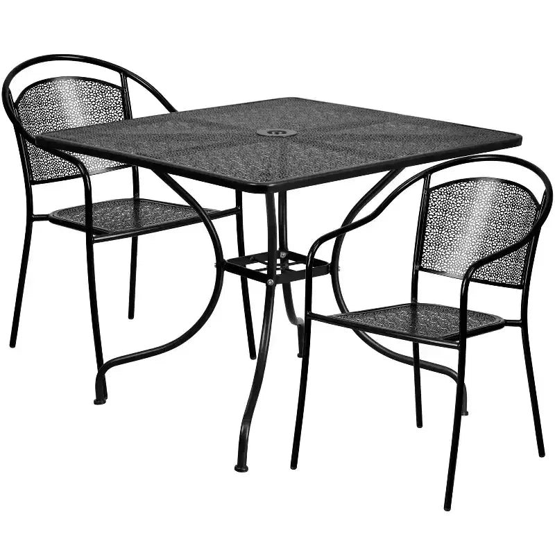 Ensemble de table de patio en acier de qualité commerciale Oia de Flash Furniture, carré de 35,5 po pour intérieur et extérieur, avec 2 chaises à dossier rond