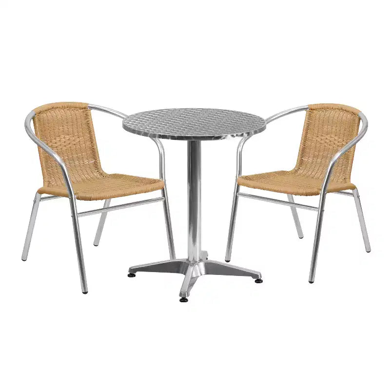 Flash Furniture Lila 23.5'' Round Aluminum Indoor-Outdoor Table Set with 2 Rattan Chairs