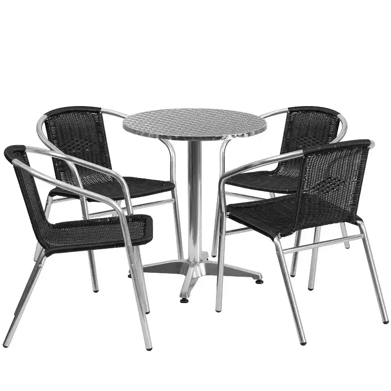 Flash Furniture Lila 23.5'' Round Aluminum Indoor-Outdoor Table Set with 4 Rattan Chairs