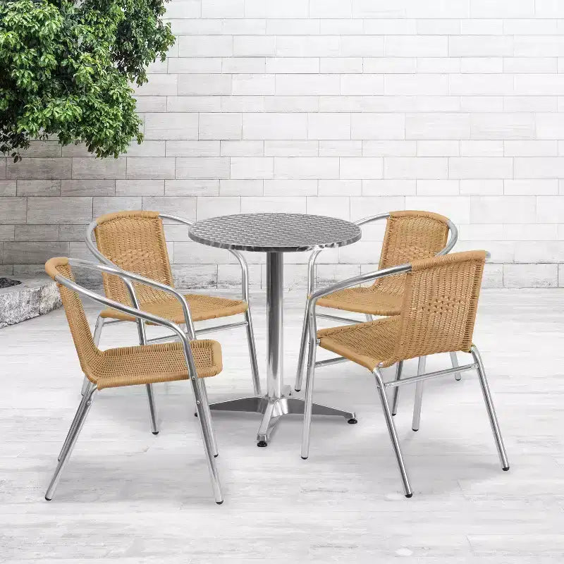 Ensemble de table ronde d'intérieur/extérieur Flash Furniture Lila 23,5 po en aluminium avec 4 chaises en rotin
