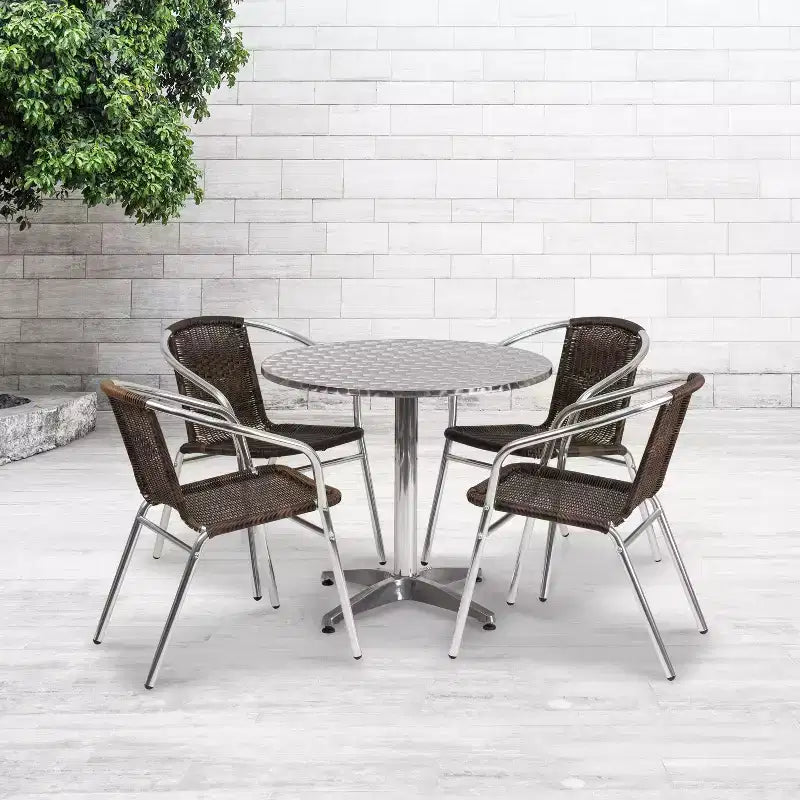 Ensemble de table ronde d'intérieur/extérieur en aluminium Lila 31,5 po Flash Furniture avec 4 chaises en rotin