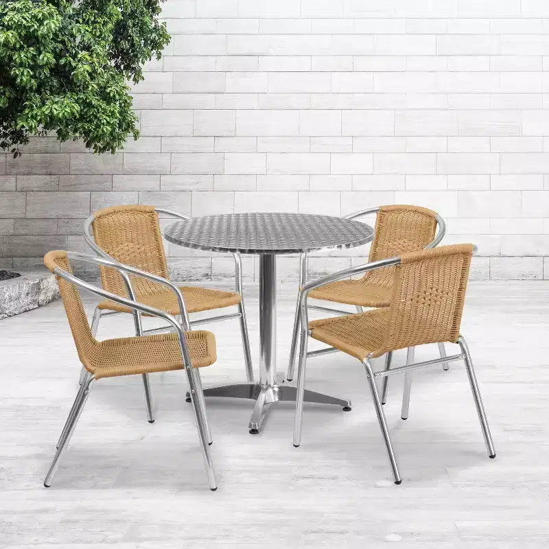 Ensemble de table ronde d'intérieur/extérieur en aluminium Lila 31,5 po Flash Furniture avec 4 chaises en rotin