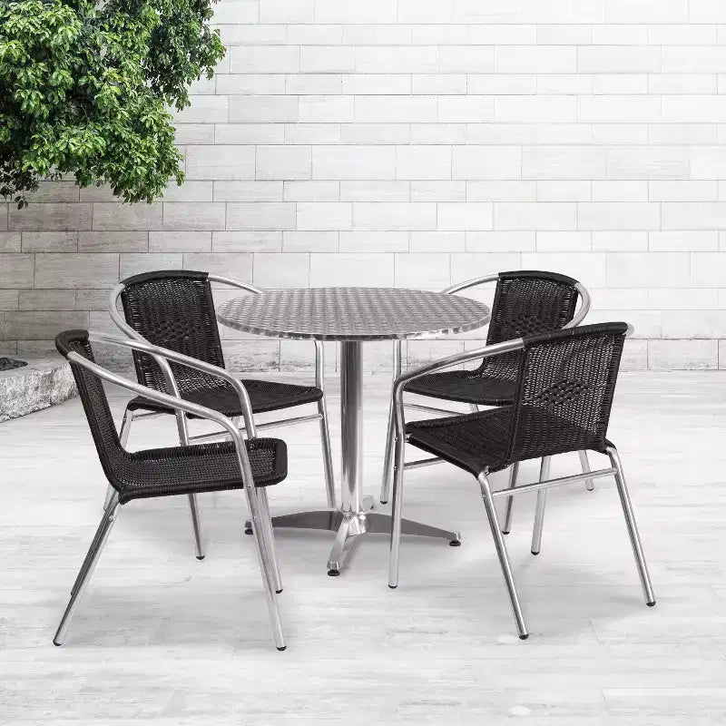 Ensemble de table ronde d'intérieur/extérieur en aluminium Lila 31,5 po Flash Furniture avec 4 chaises en rotin
