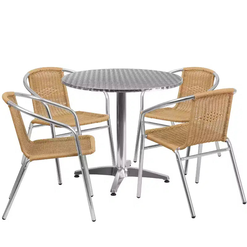 Flash Furniture Lila 31.5'' Round Aluminum Indoor-Outdoor Table Set with 4 Rattan Chairs