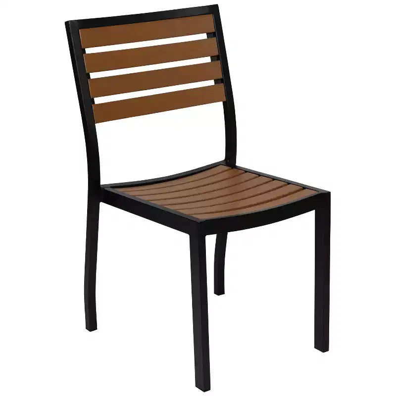 Ensemble table de bistrot d'extérieur Flash Furniture Lark avec 2 chaises et lattes en poly imitation teck