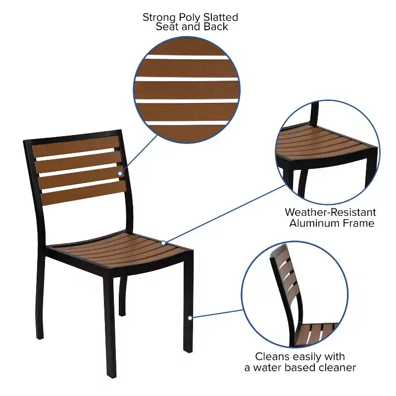 Ensemble table de bistrot d'extérieur Flash Furniture Lark avec 2 chaises et lattes en poly imitation teck
