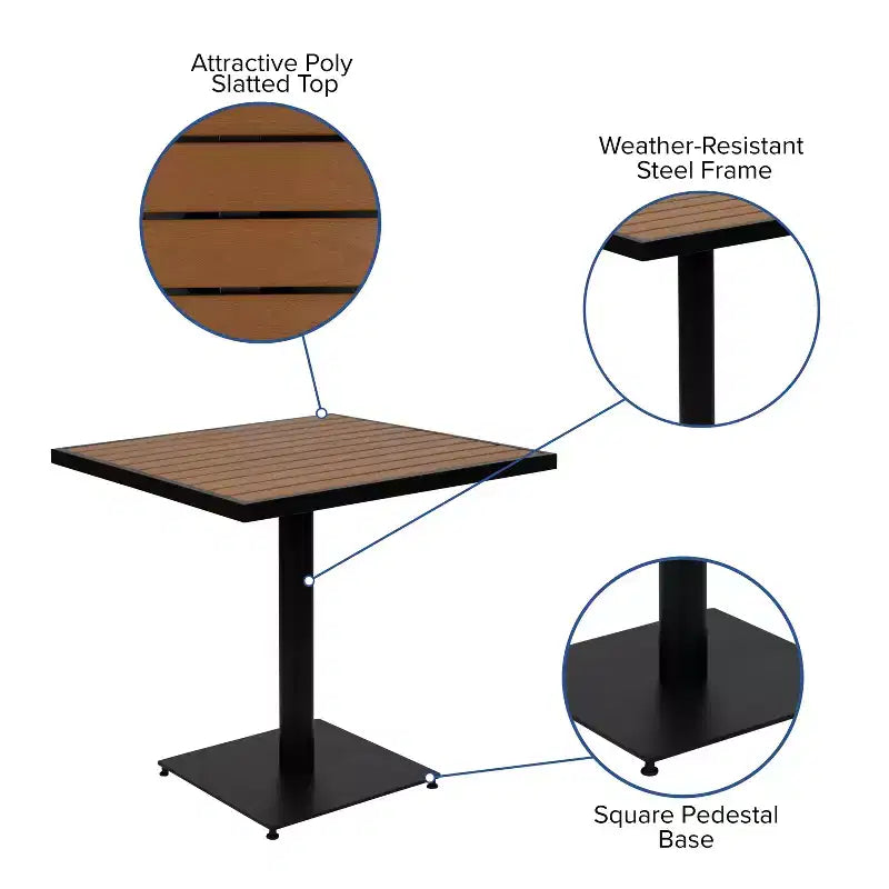 Ensemble table de bistrot d'extérieur Flash Furniture Lark avec 2 chaises et lattes en poly imitation teck