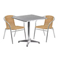 Emma and Oliver 27.5 Square Aluminum Garden Patio Table Set with 2 Rattan Chairs
