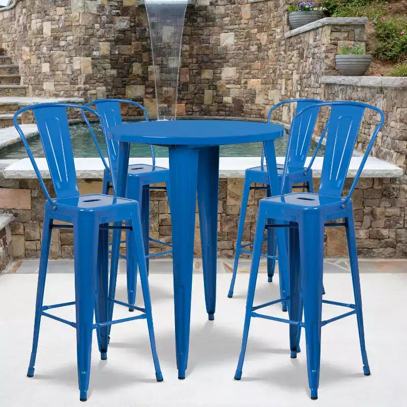Ensemble de table de bar ronde en métal de 30 po de qualité commerciale Emma et Oliver avec 4 tabourets de café pour l'intérieur et l'extérieur
