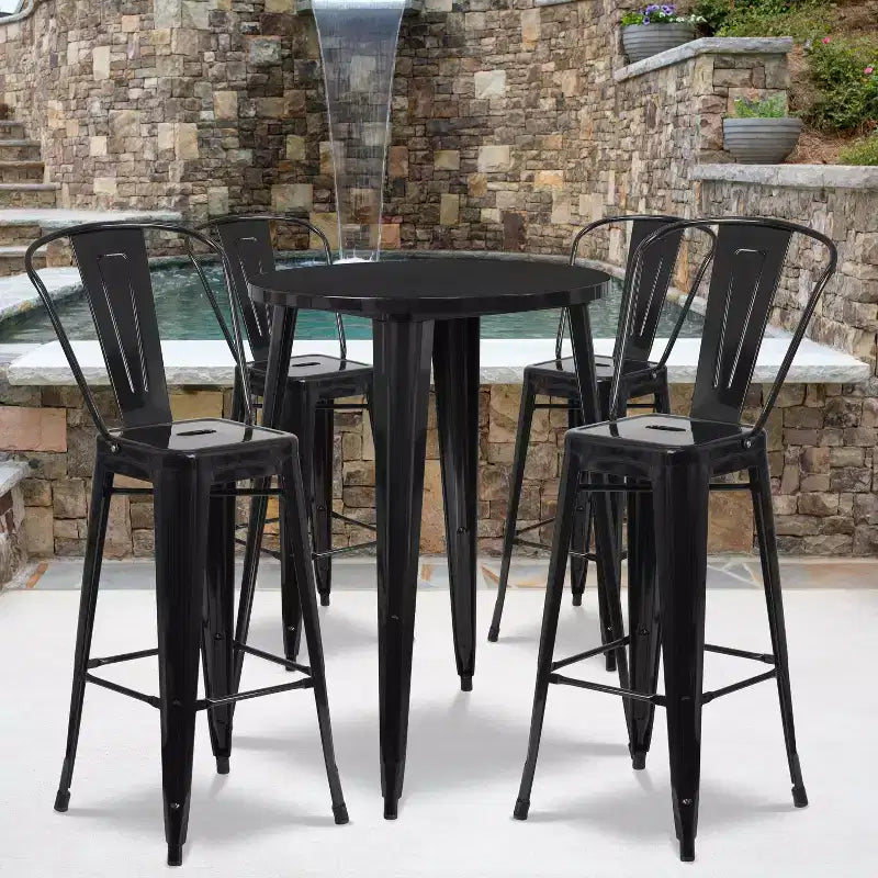 Ensemble de table de bar ronde en métal de 30 po de qualité commerciale Emma et Oliver avec 4 tabourets de café pour l'intérieur et l'extérieur