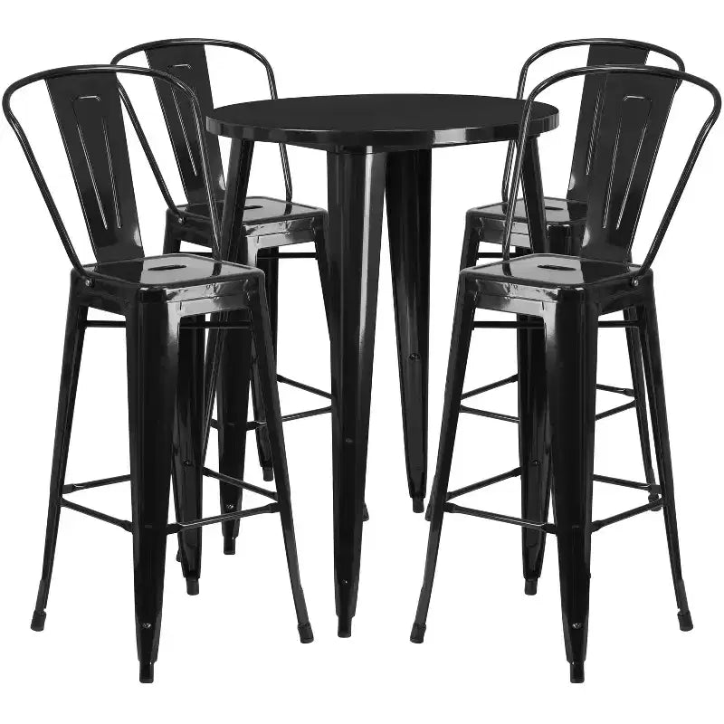 Ensemble de table de bar ronde en métal de 30 po de qualité commerciale Emma et Oliver avec 4 tabourets de café pour l'intérieur et l'extérieur