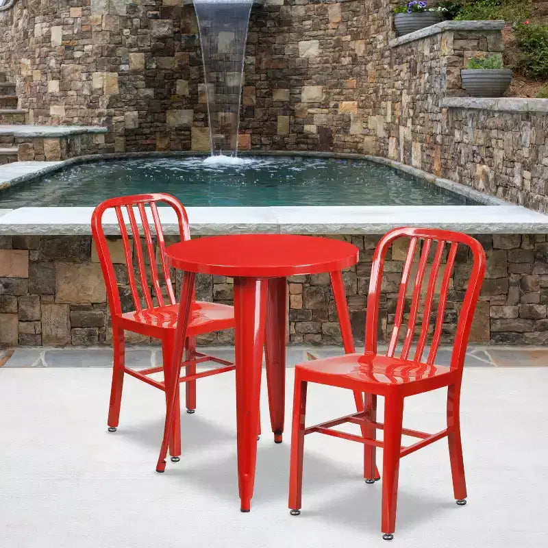 Ensemble de table ronde et de 2 chaises à dossier ajouré Emma et Oliver, 61 cm, en métal, de qualité commerciale, pour l'intérieur et l'extérieur