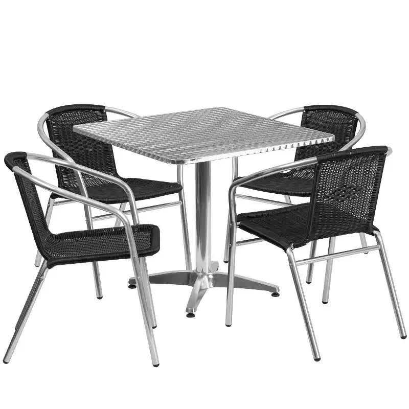 Emma and Oliver 31.5 Square Aluminum Garden Patio Table Set with 4 Rattan Chairs