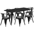 Ensemble table rectangulaire en métal qualité commerciale Emma et Oliver avec 6 chaises avec accoudoirs, pour l'intérieur et l'extérieur