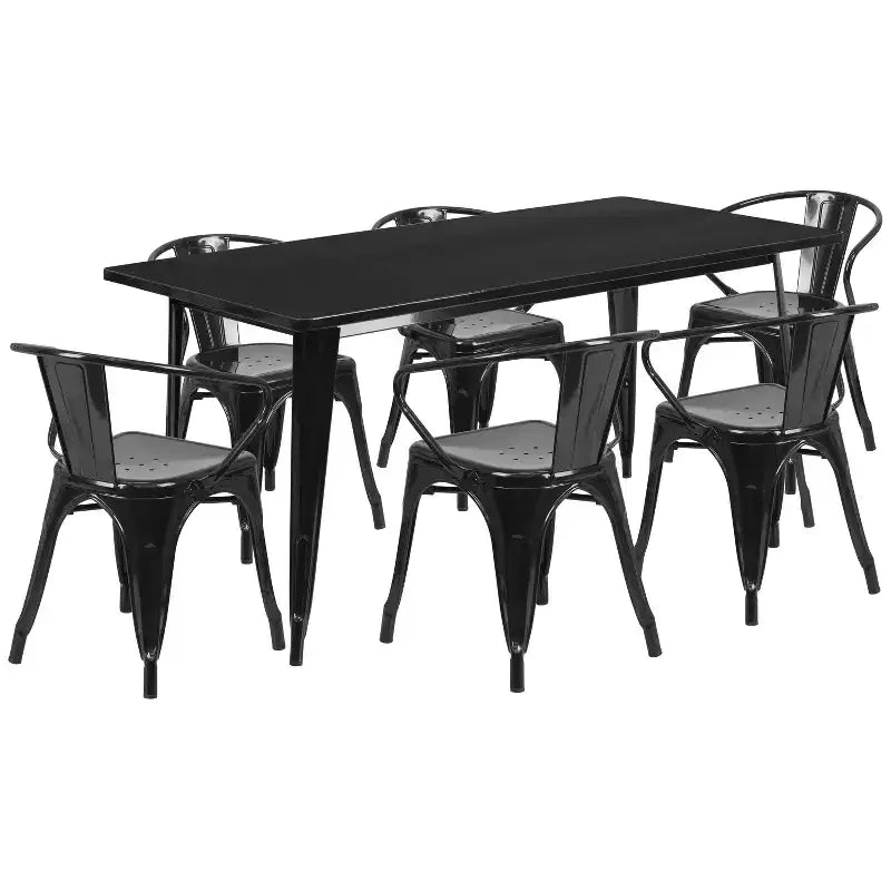 Ensemble table rectangulaire en métal qualité commerciale Emma et Oliver avec 6 chaises avec accoudoirs, pour l'intérieur et l'extérieur