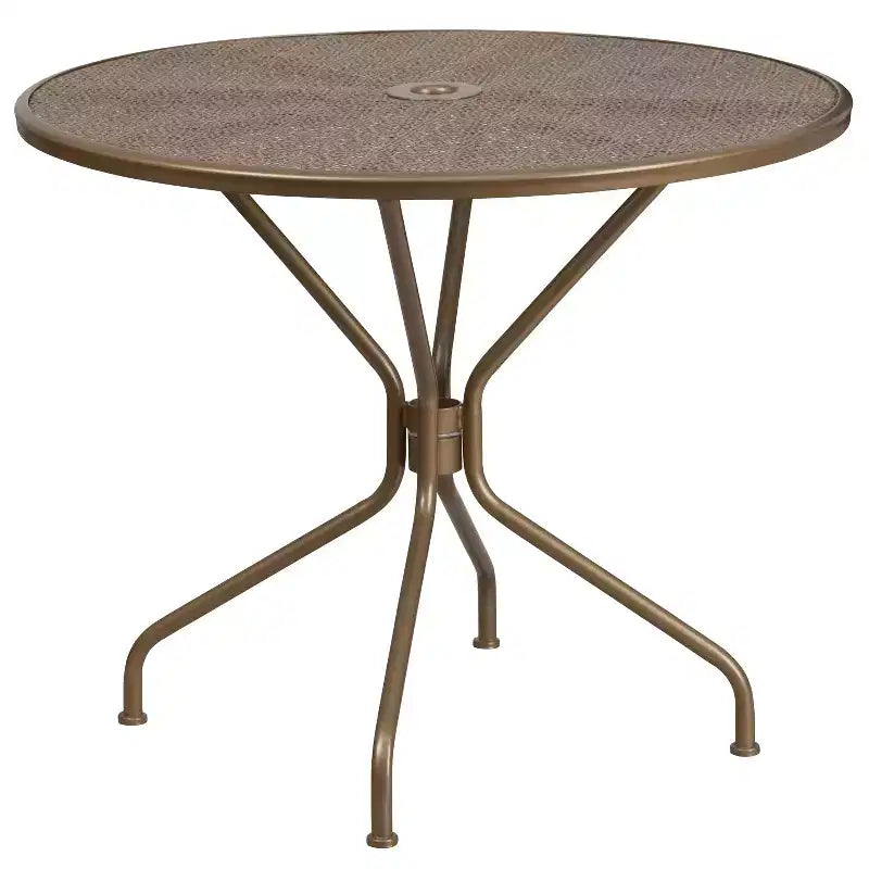 Ensemble table de jardin et terrasse ronde en métal de qualité commerciale Emma et Oliver de 35,25 po, 4 chaises à dossier carré