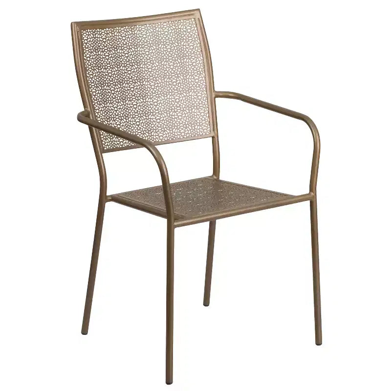 Ensemble table de jardin et terrasse ronde en métal de qualité commerciale Emma et Oliver de 35,25 po, 4 chaises à dossier carré
