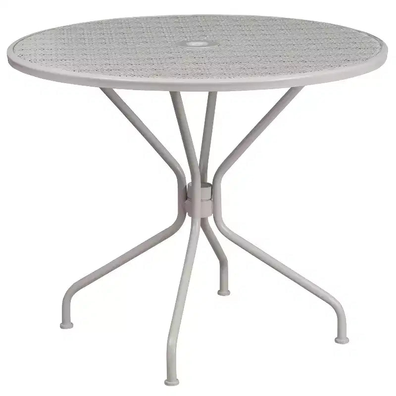Ensemble table de jardin et terrasse ronde en métal de qualité commerciale Emma et Oliver de 35,25 po, 4 chaises à dossier carré