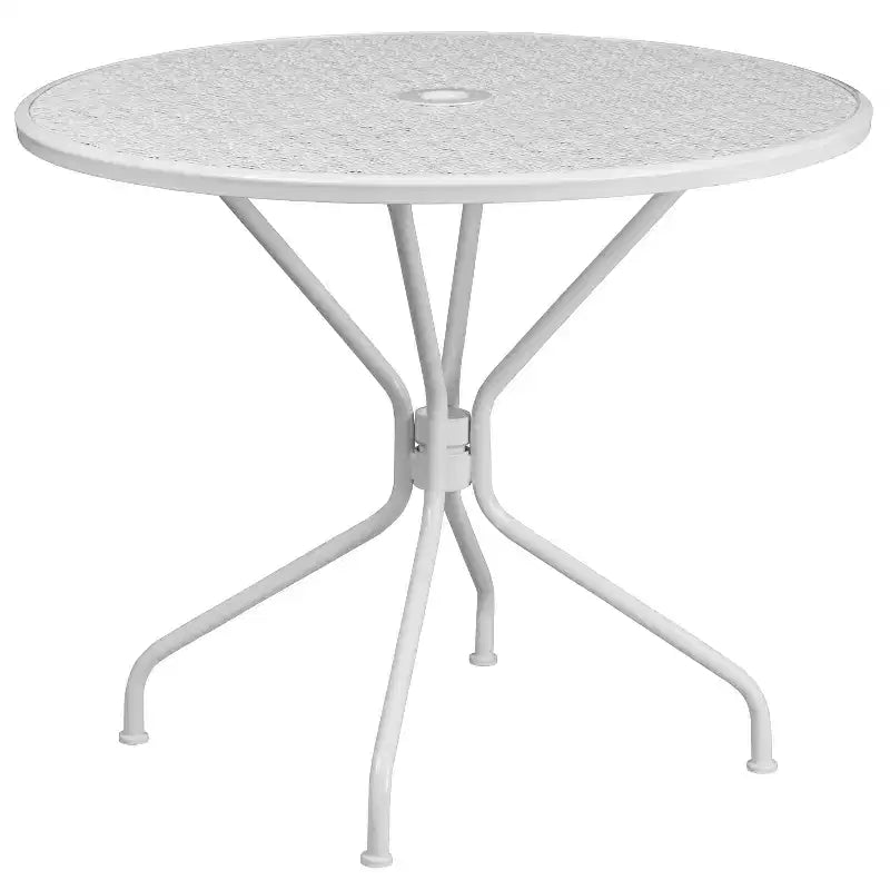 Ensemble table de jardin et terrasse ronde en métal de qualité commerciale Emma et Oliver de 35,25 po, 4 chaises à dossier carré