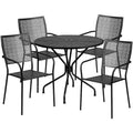 Ensemble table de jardin et terrasse ronde en métal de qualité commerciale Emma et Oliver de 35,25 po, 4 chaises à dossier carré