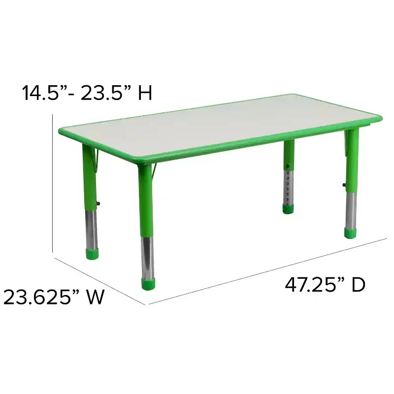 Emma et Oliver Ensemble de table d'activités rectangulaire en plastique réglable en hauteur, 23,625" L x 47,25" P, avec 4 chaises