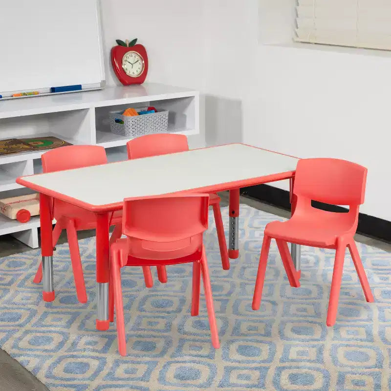 Emma et Oliver Ensemble de table d'activités rectangulaire en plastique réglable en hauteur, 23,625" L x 47,25" P, avec 4 chaises