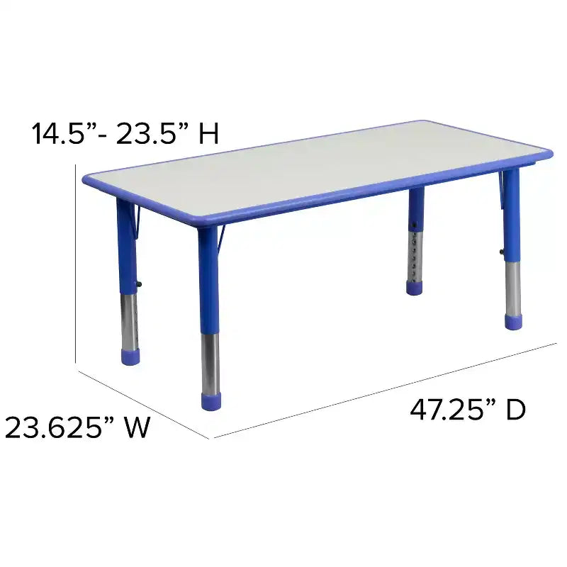 Emma et Oliver Ensemble de table d'activités rectangulaire en plastique réglable en hauteur, 23,625" L x 47,25" P, avec 4 chaises