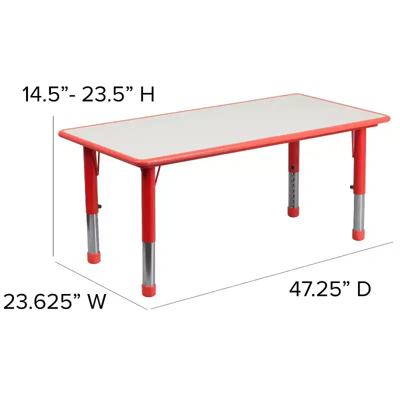 Emma et Oliver Ensemble de table d'activités rectangulaire en plastique réglable en hauteur, 23,625" L x 47,25" P, avec 4 chaises