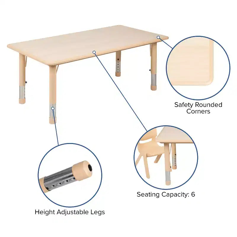 Emma et Oliver Ensemble de table d'activités rectangulaire en plastique réglable en hauteur, 23,625" L x 47,25" P, avec 4 chaises