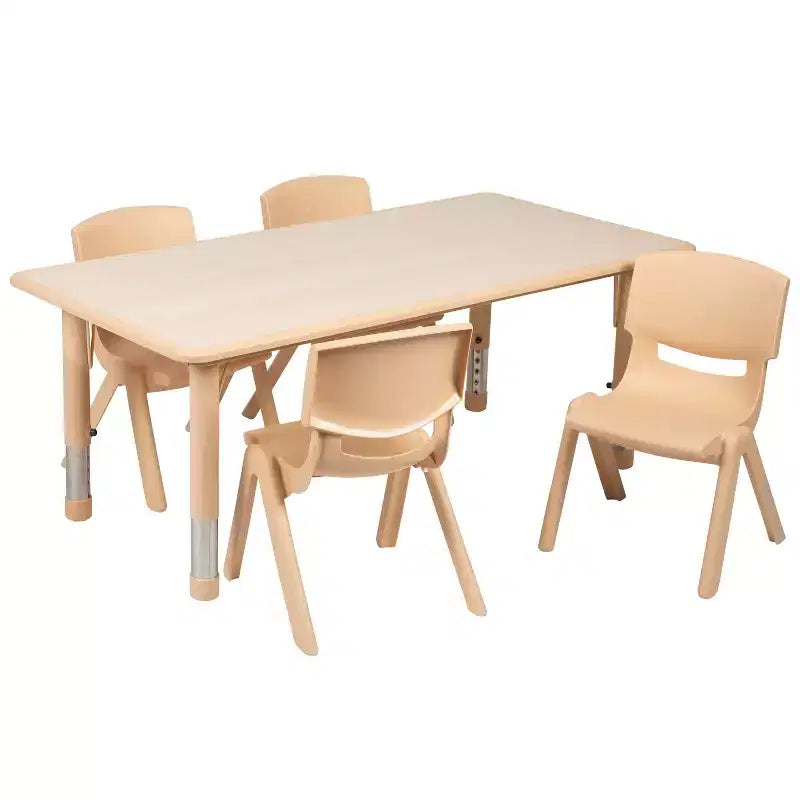 Emma et Oliver Ensemble de table d'activités rectangulaire en plastique réglable en hauteur, 23,625" L x 47,25" P, avec 4 chaises