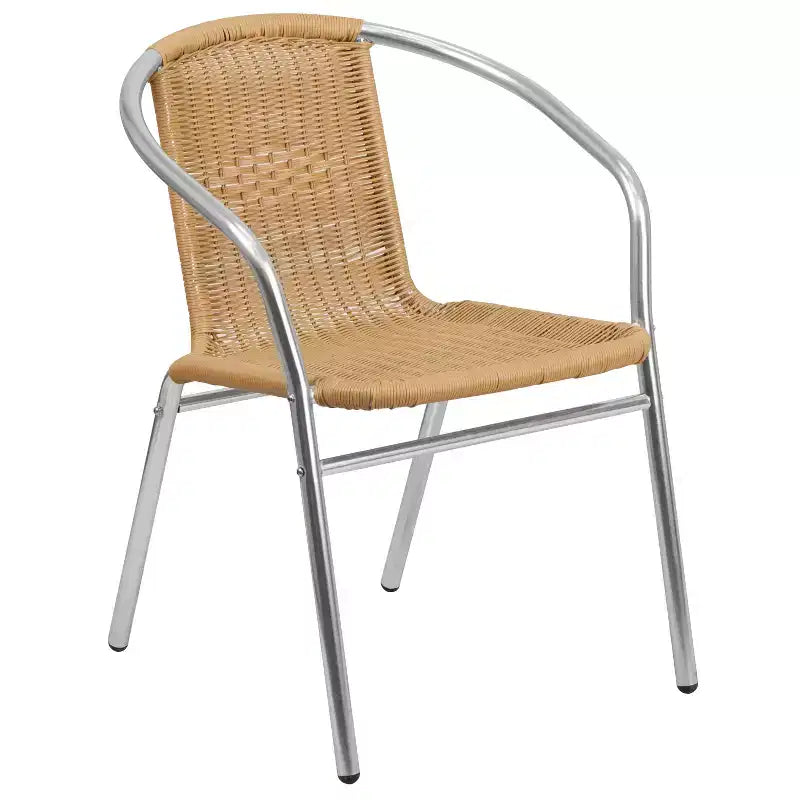 Ensemble de table de jardin et patio Emma et Oliver carrée en aluminium de 23,5 po avec 4 chaises en rotin