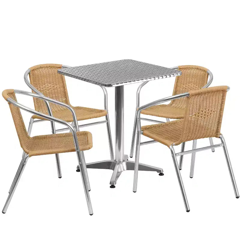 Ensemble de table de jardin et patio Emma et Oliver carrée en aluminium de 23,5 po avec 4 chaises en rotin