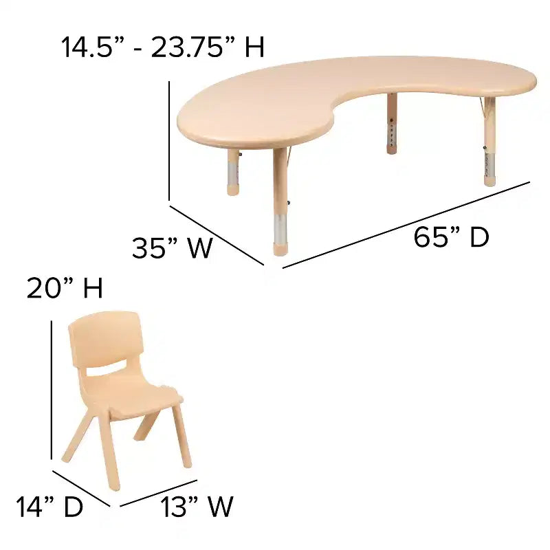 Ensemble de table d'activités en plastique demi-lune Emma et Oliver 35 po L x 65 po l réglable en hauteur avec 4 chaises