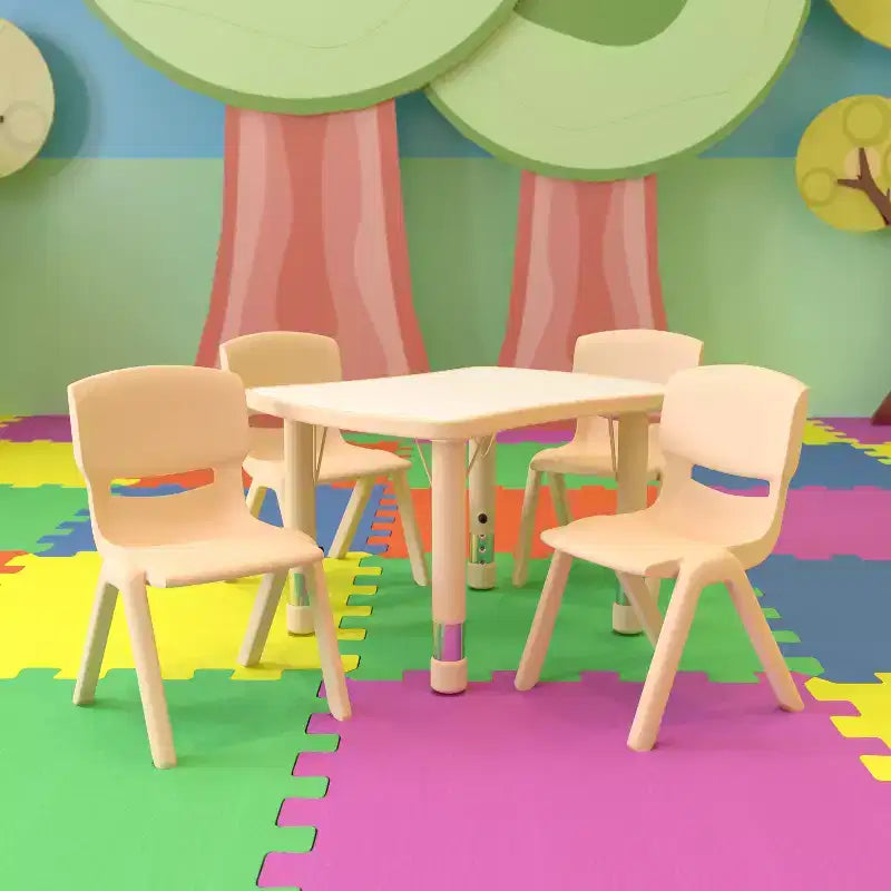 Emma et Oliver Table d'activités rectangulaire en plastique réglable en hauteur, 21,875 po (l) x 26,625 po (L), avec 4 chaises