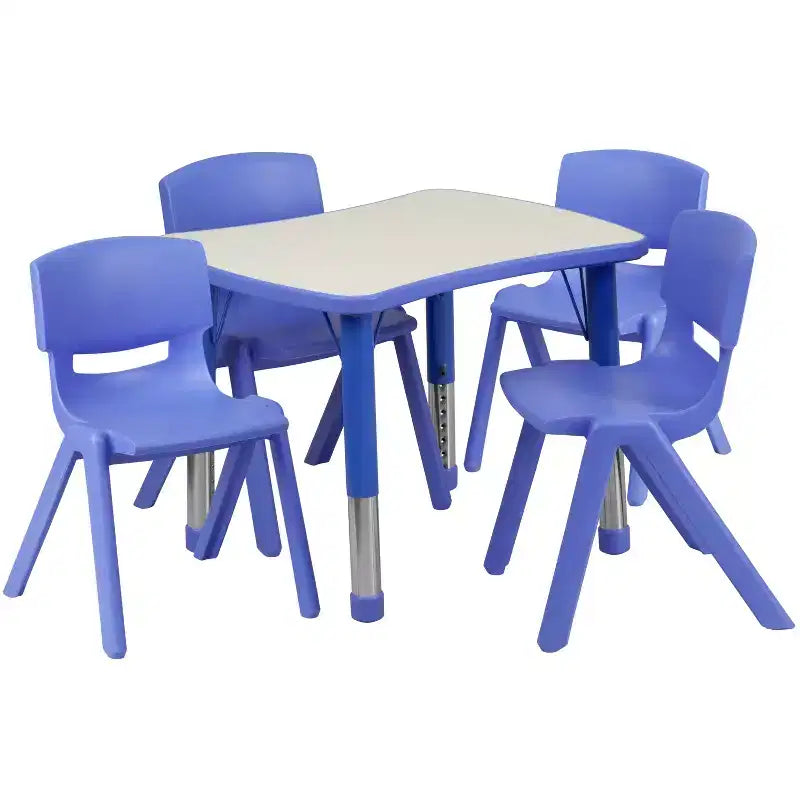 Emma et Oliver Table d'activités rectangulaire en plastique réglable en hauteur, 21,875 po (l) x 26,625 po (L), avec 4 chaises