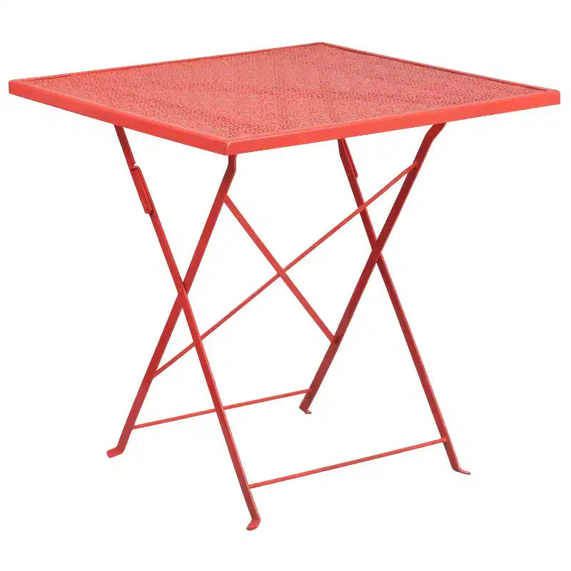 Ensemble table de jardin pliante carrée en métal Emma et Oliver Commercial 28 po avec 2 chaises à dossier carré