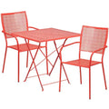 Ensemble table de jardin pliante carrée en métal Emma et Oliver Commercial 28 po avec 2 chaises à dossier carré