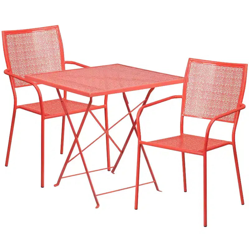 Ensemble table de jardin pliante carrée en métal Emma et Oliver Commercial 28 po avec 2 chaises à dossier carré