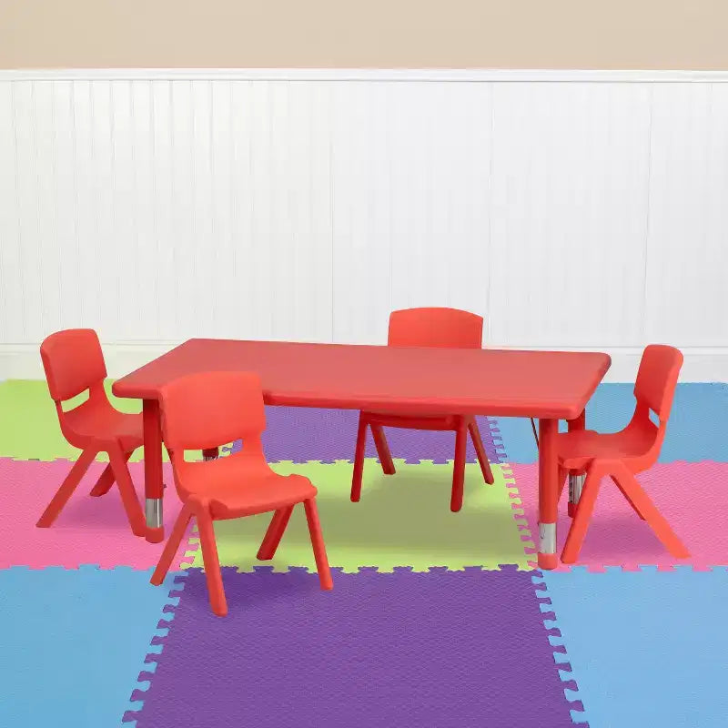 Emma et Oliver Ensemble de table d'activités rectangulaire en plastique, réglable en hauteur, 61 x 122 cm, avec 4 chaises