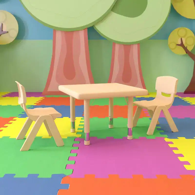 Emma et Oliver Ensemble Table d'activités Carrée en Plastique Réglable en Hauteur 24 po avec 2 Chaises